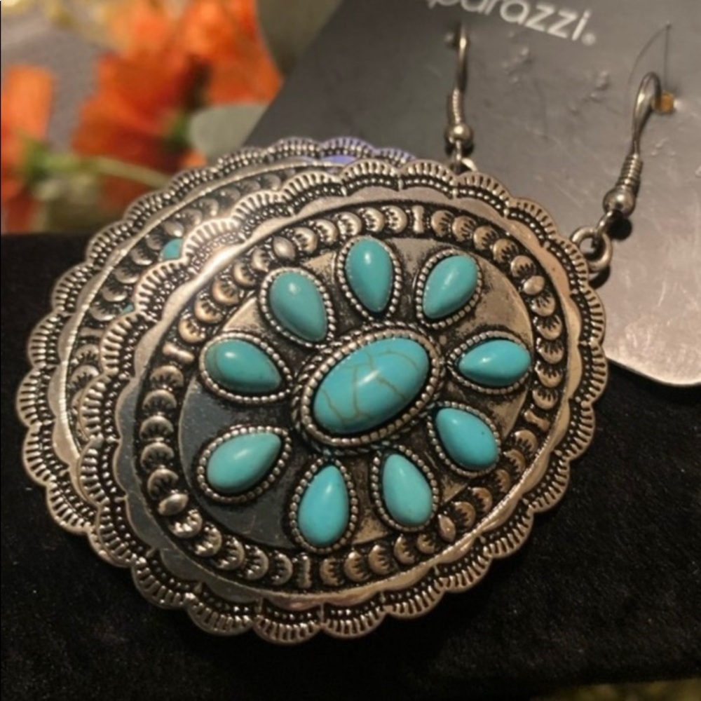 Silver and blue marble earrings